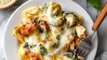 Cheesy Chicken Tortellini Bake for Two