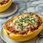 Cheesy Garlic and Herb Spaghetti Squash with Meat Sauce