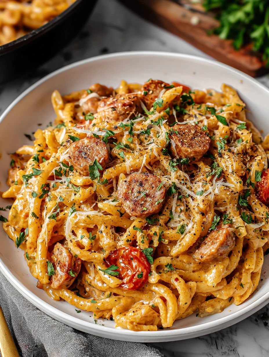 One Pot Creamy Cajun Sausage Pasta
