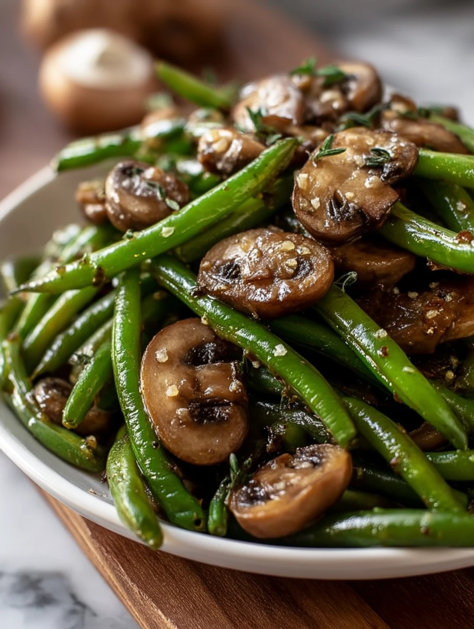 Garlic Butter Sautéed Green Beans and Mushrooms
