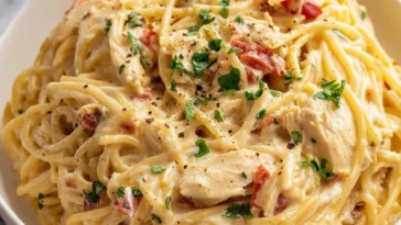 Creamy Crockpot Chicken Spaghetti
