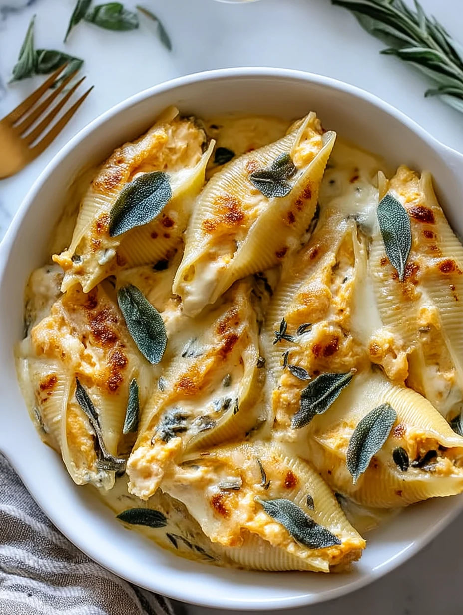 Pumpkin Gouda Stuffed Shells With Brown Butter Sage Alfredo Sauce