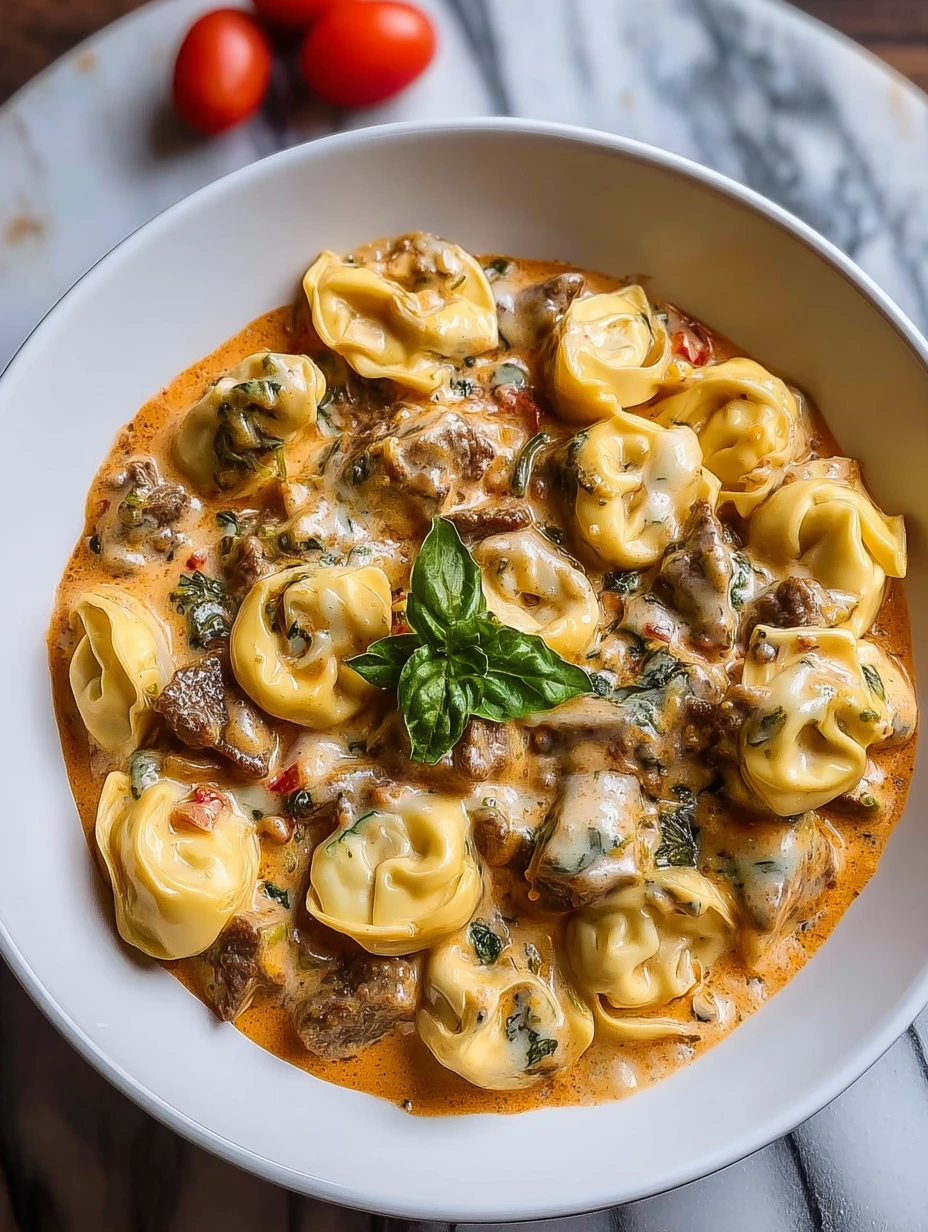 Cheesesteak Tortellini in Rich Provolone Sauce