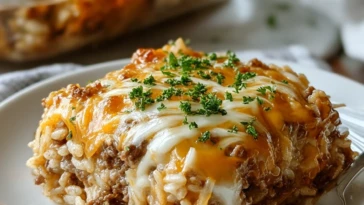 French Onion Ground Beef Rice Casserole