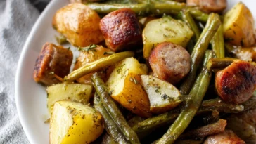 One Pan Sausage Green Beans and Potatoes