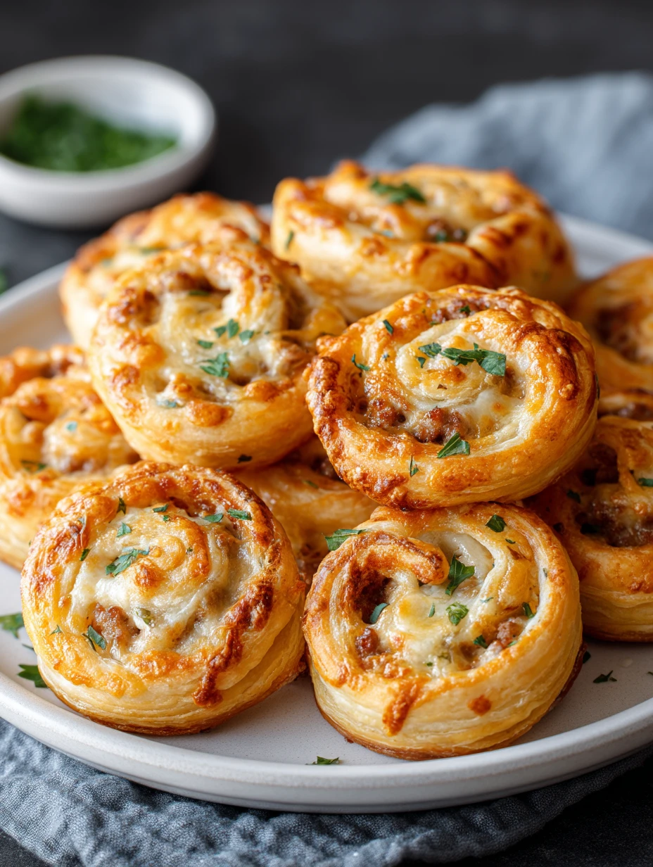 Cheesy Puff Pastry Sausage Pinwheels