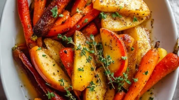 Sweet & Savory Maple Dijon Roasted Apples and Carrots