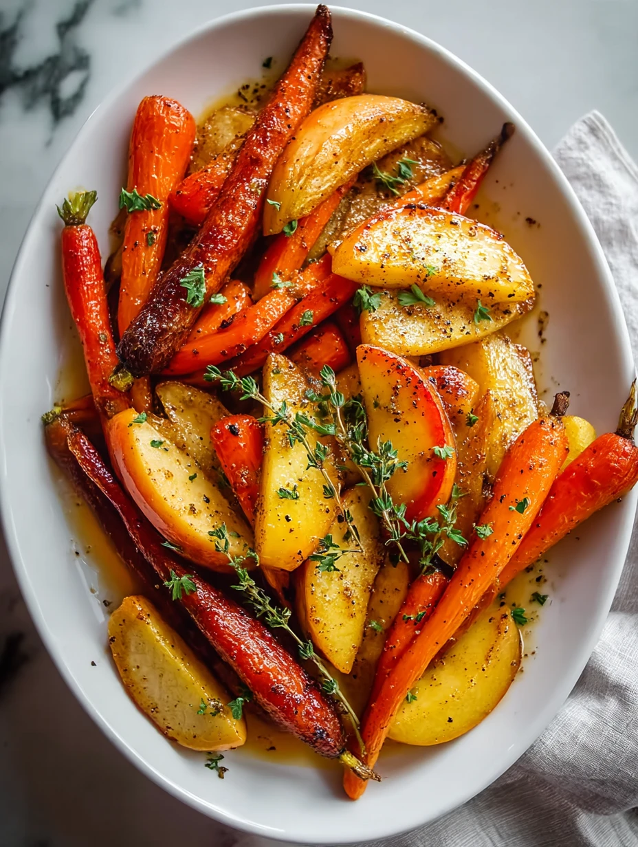 Sweet & Savory Maple Dijon Roasted Apples and Carrots
