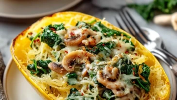 Spaghetti Squash with Spinach and Cheese