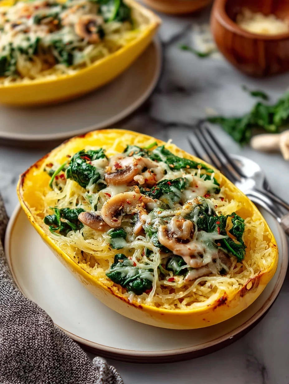 Spaghetti Squash with Spinach and Cheese