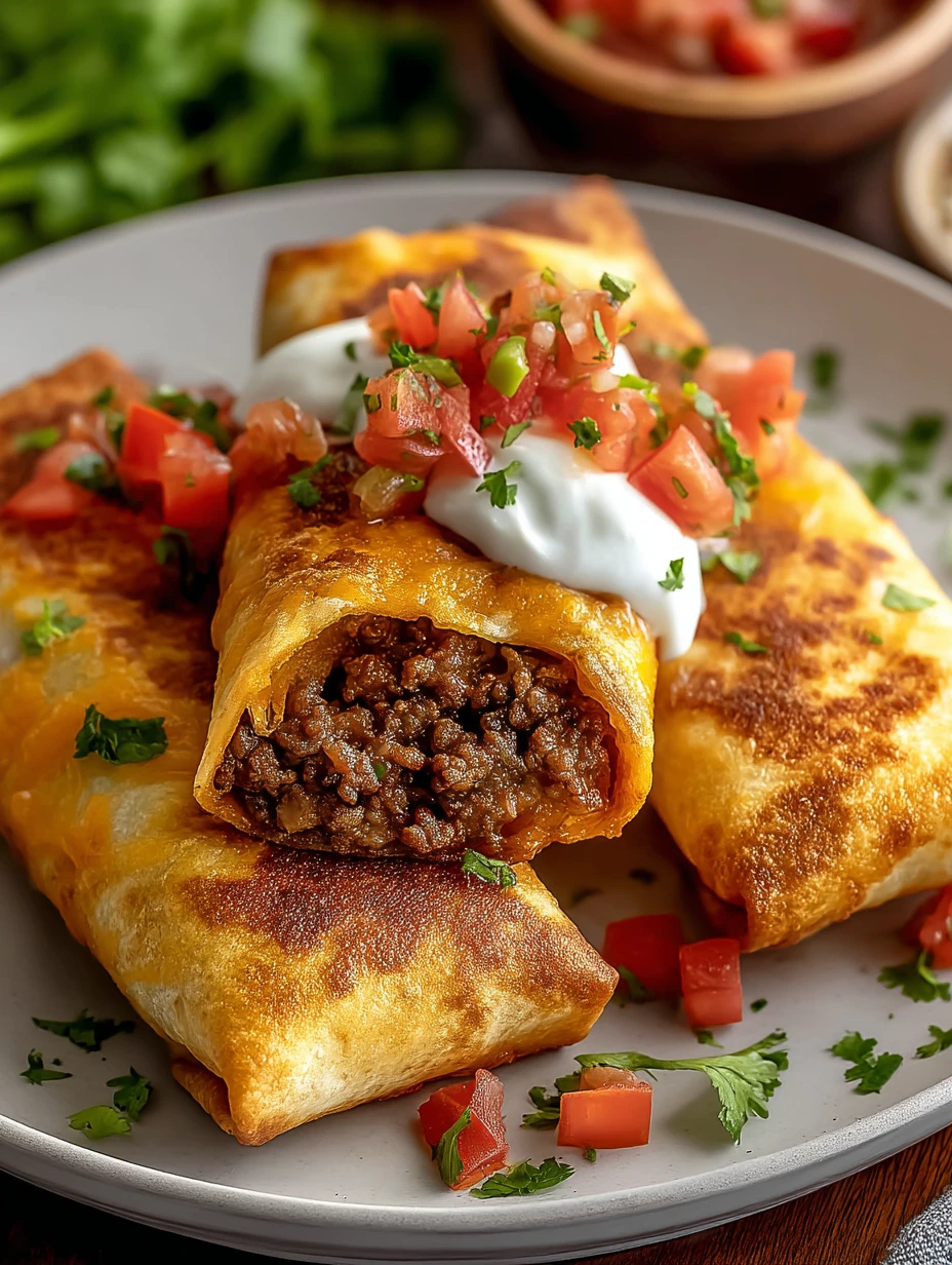 Crispy Cheesy Beef Chimichangas