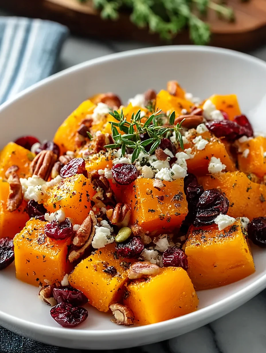 Honey Roasted Butternut Squash with Cranberries, Pecans, and Feta