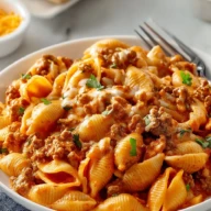 Crockpot Cheesy Ranch Beef Pasta Shells
