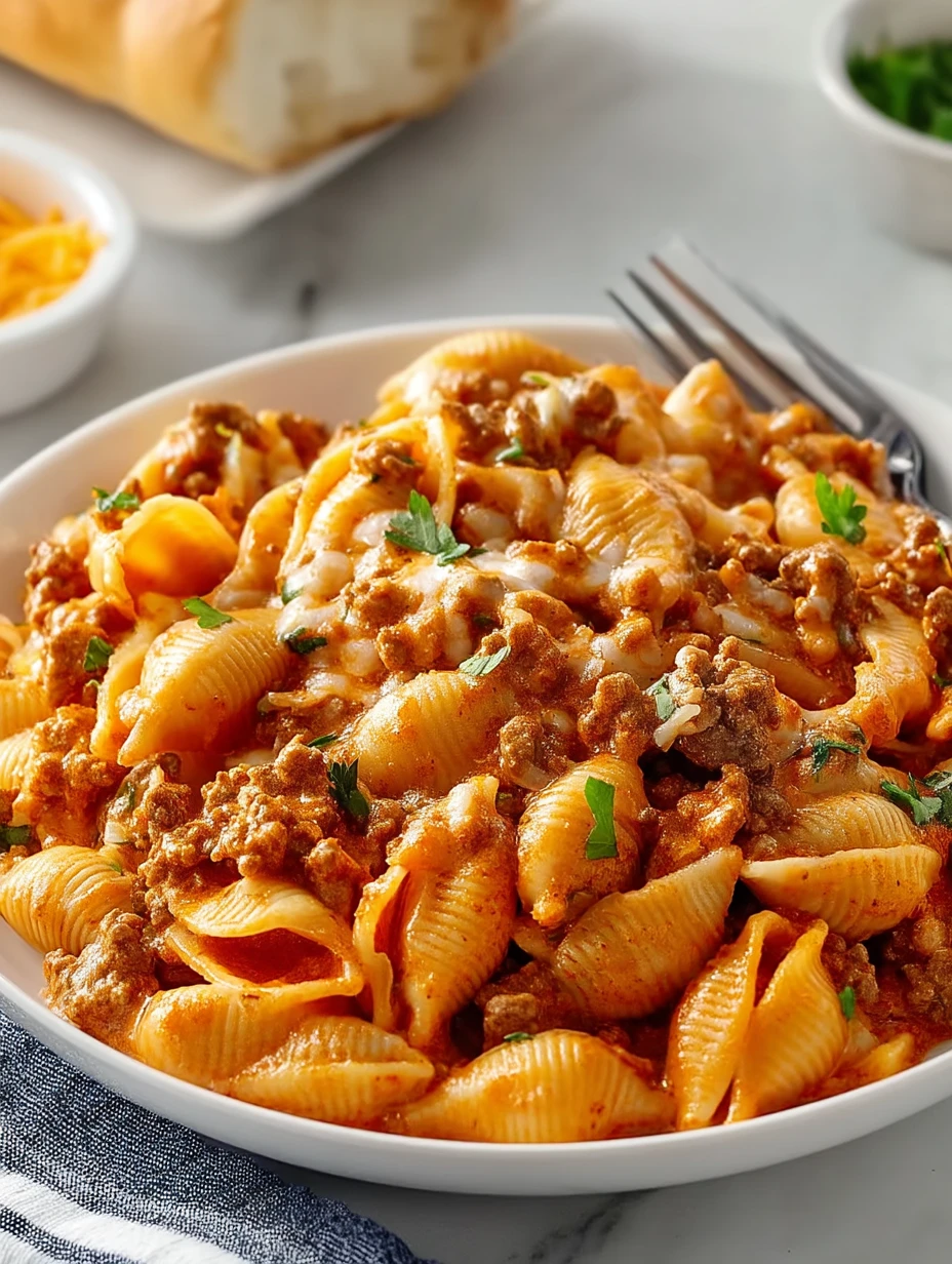 Crockpot Cheesy Ranch Beef Pasta Shells