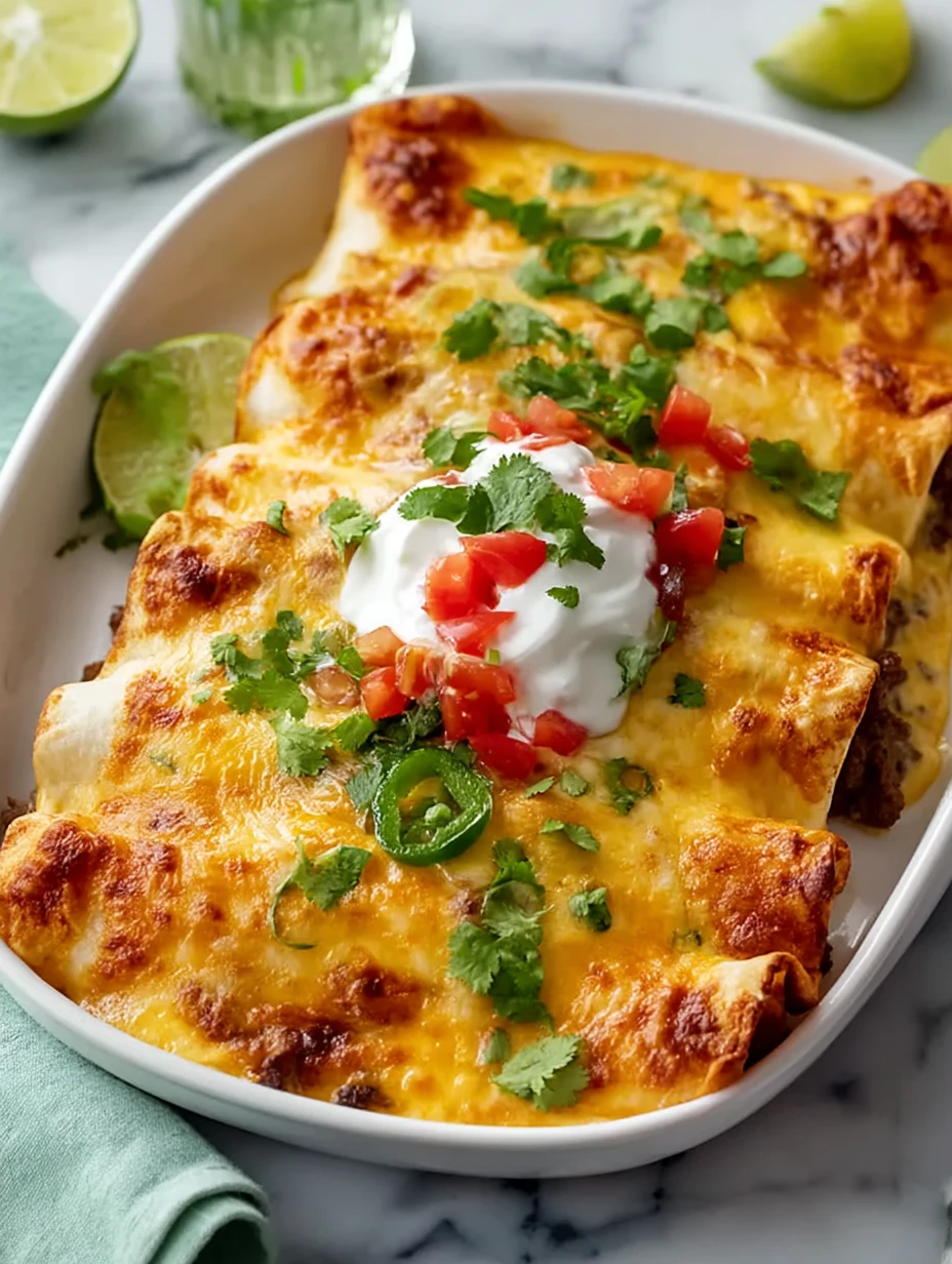 Loaded Beef Enchiladas With Cheese Sauce
