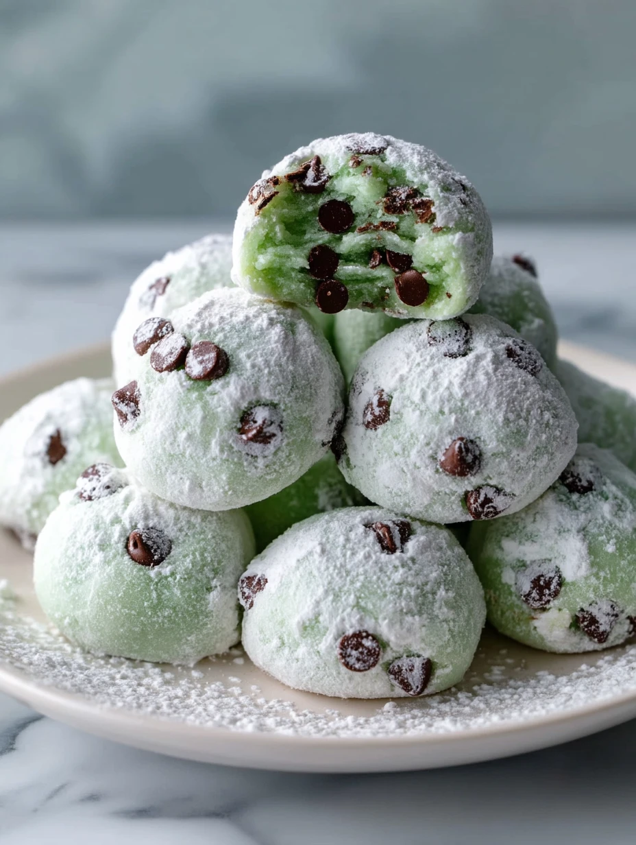 Mint Chocolate Chip Snowball Cookies