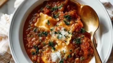 Quick Lentil Lasagna Soup