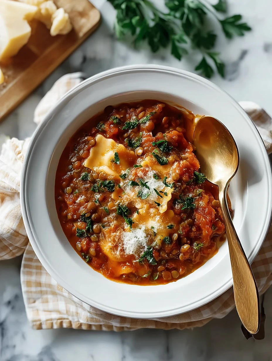 Quick Lentil Lasagna Soup