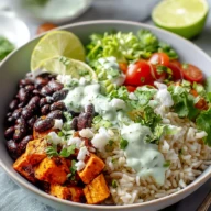 Black Bean and Rice Bowl with Cilantro Lime Yogurt Sauce