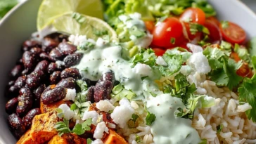 Black Bean and Rice Bowl with Cilantro Lime Yogurt Sauce