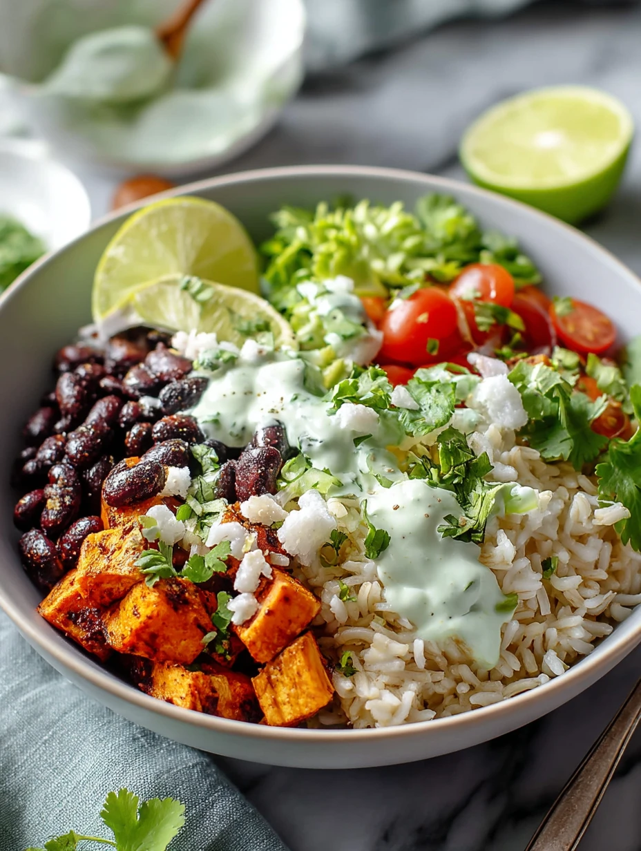 Black Bean and Rice Bowl with Cilantro Lime Yogurt Sauce