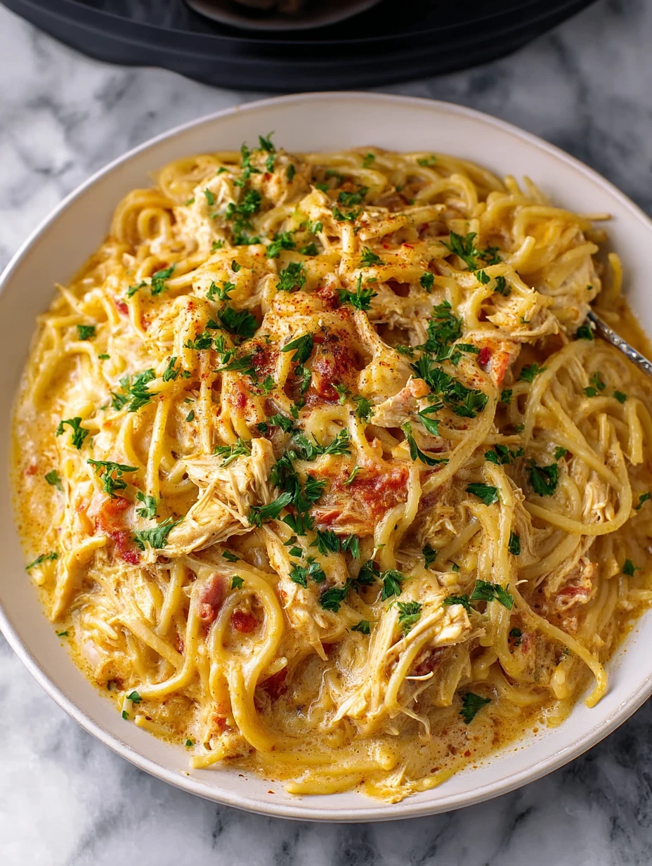 Crock Pot Cheesy Chicken Spaghetti