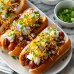 Loaded Crockpot Chili Cheese Dogs