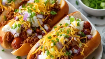 Loaded Crockpot Chili Cheese Dogs