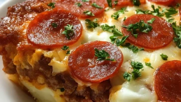 Deep Hamburger Sausage Pepperoni Bake