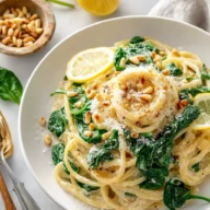 Lemon Ricotta Pasta with Spinach and Toasted Pine Nuts