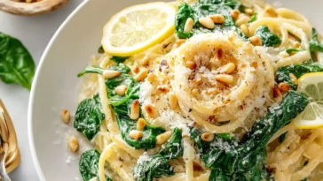 Lemon Ricotta Pasta with Spinach and Toasted Pine Nuts