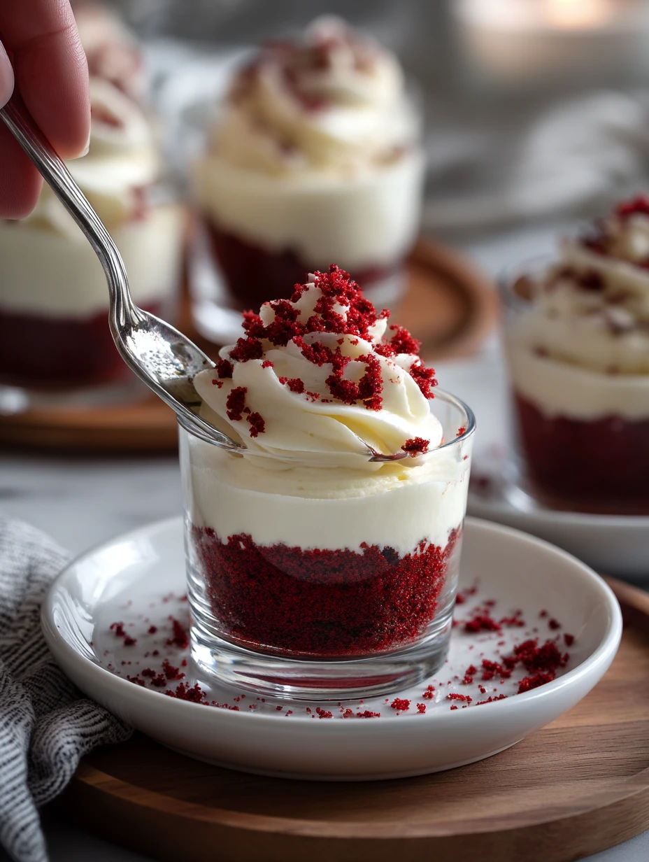 Red Velvet Dessert Cups with Vanilla Mousse