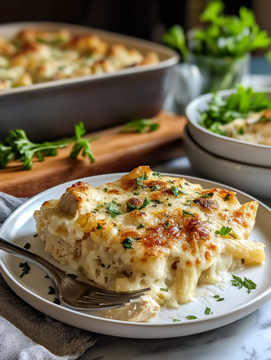 Creamy Chicken Alfredo Bake with Mozzarella Crust