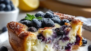 High-Protein Lemon Blueberry Breakfast Bake with Cottage Cheese