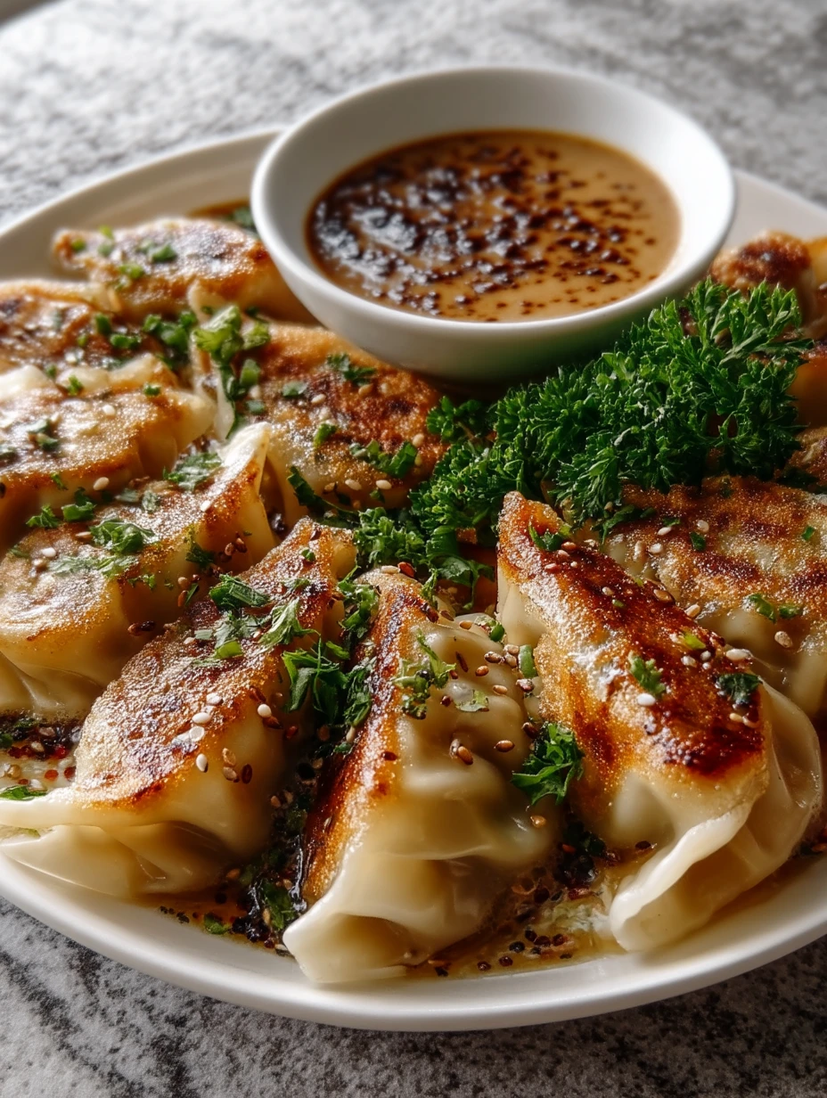 Oven-Baked Dumplings with Peanut Sauce