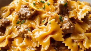 Creamy Velveeta Beef and Bow Tie Pasta