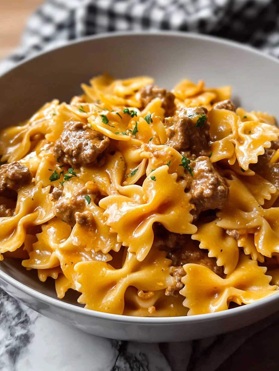 Creamy Velveeta Beef and Bow Tie Pasta