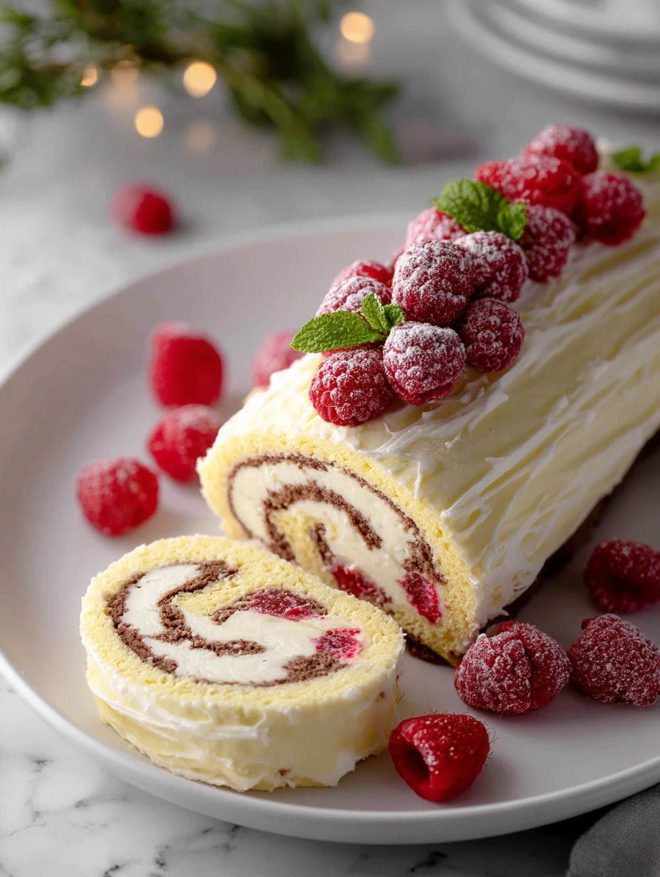 White Chocolate Raspberry Yule Log