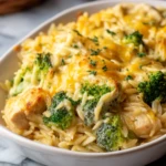 Creamy Cheesy Chicken Broccoli Orzo Bake